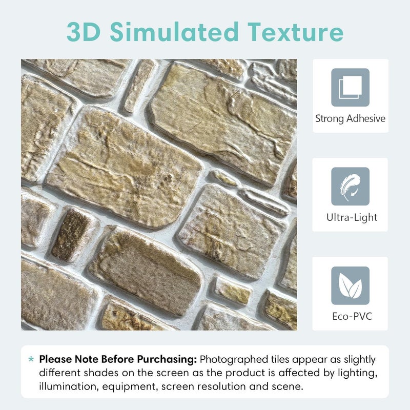 Commomy 10 Pcs Faux Stone 3D Wall Panels Peel and Stick - 11.8" x 11.8" Stone Panels for Wall 3D Brick Wallpaper Peel and Stick Self-Adhesive Tiles for Kitchen, Bedroom, Living Room, TV Background, RV - Image 4